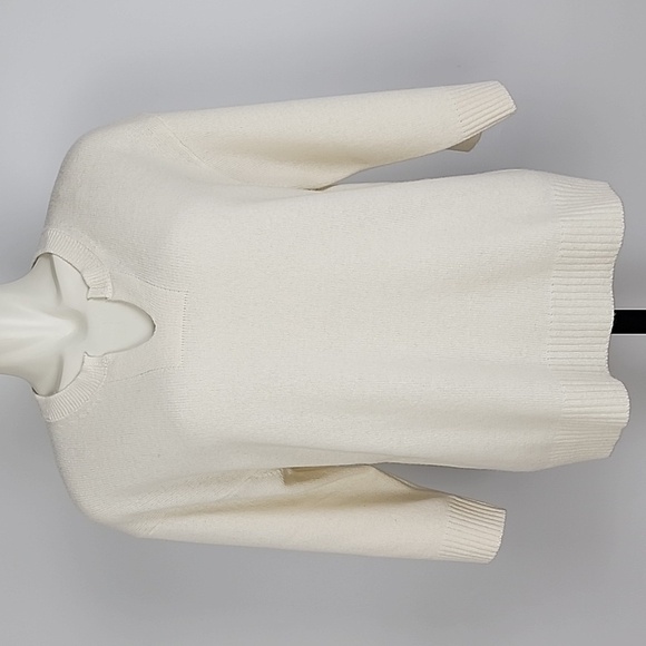 Bianco & Blu Italy Women's Knit Sweater V Neck Cream Merino  Cashmere Size XL - Picture 1 of 7